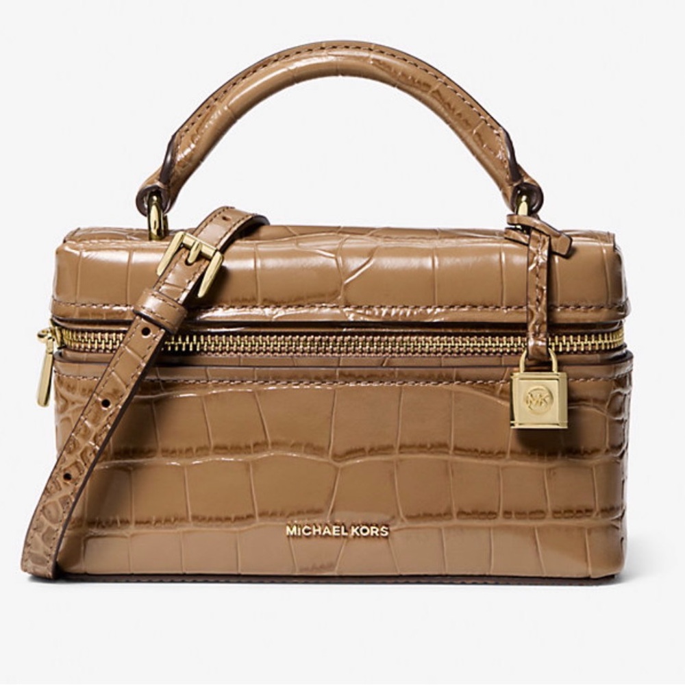 MICHAEL KORS Camel Croc-Embossed Top-Handle Mini Crossbody with strap